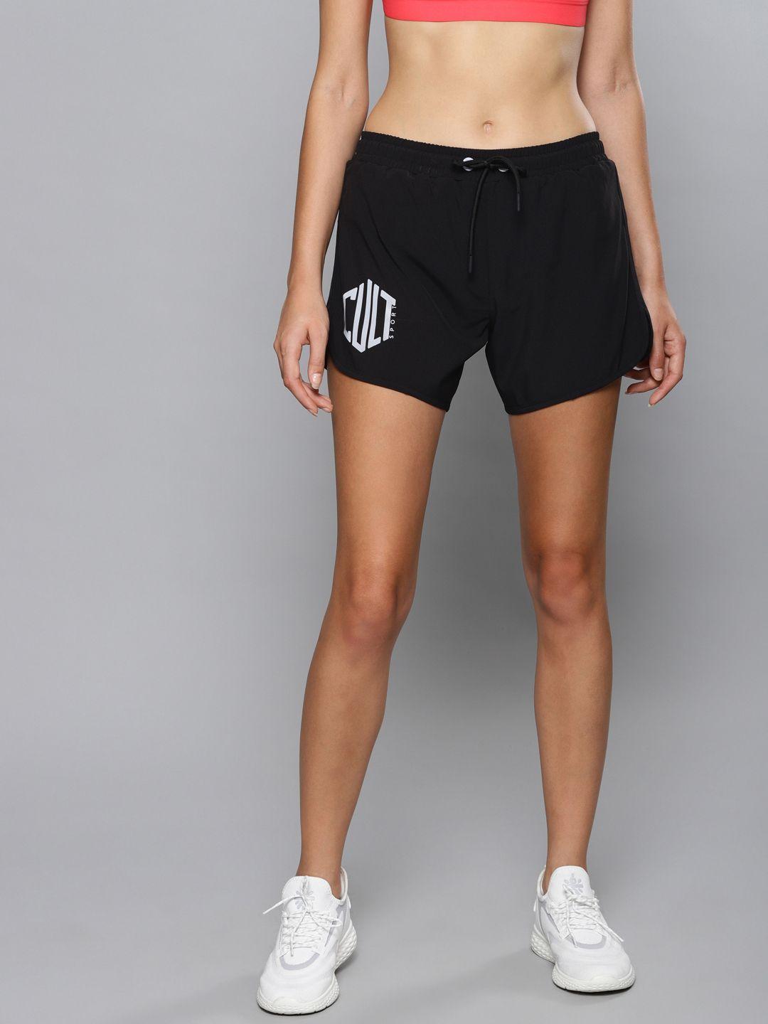 cultsport women black solid fly dry regular fit sports running shorts