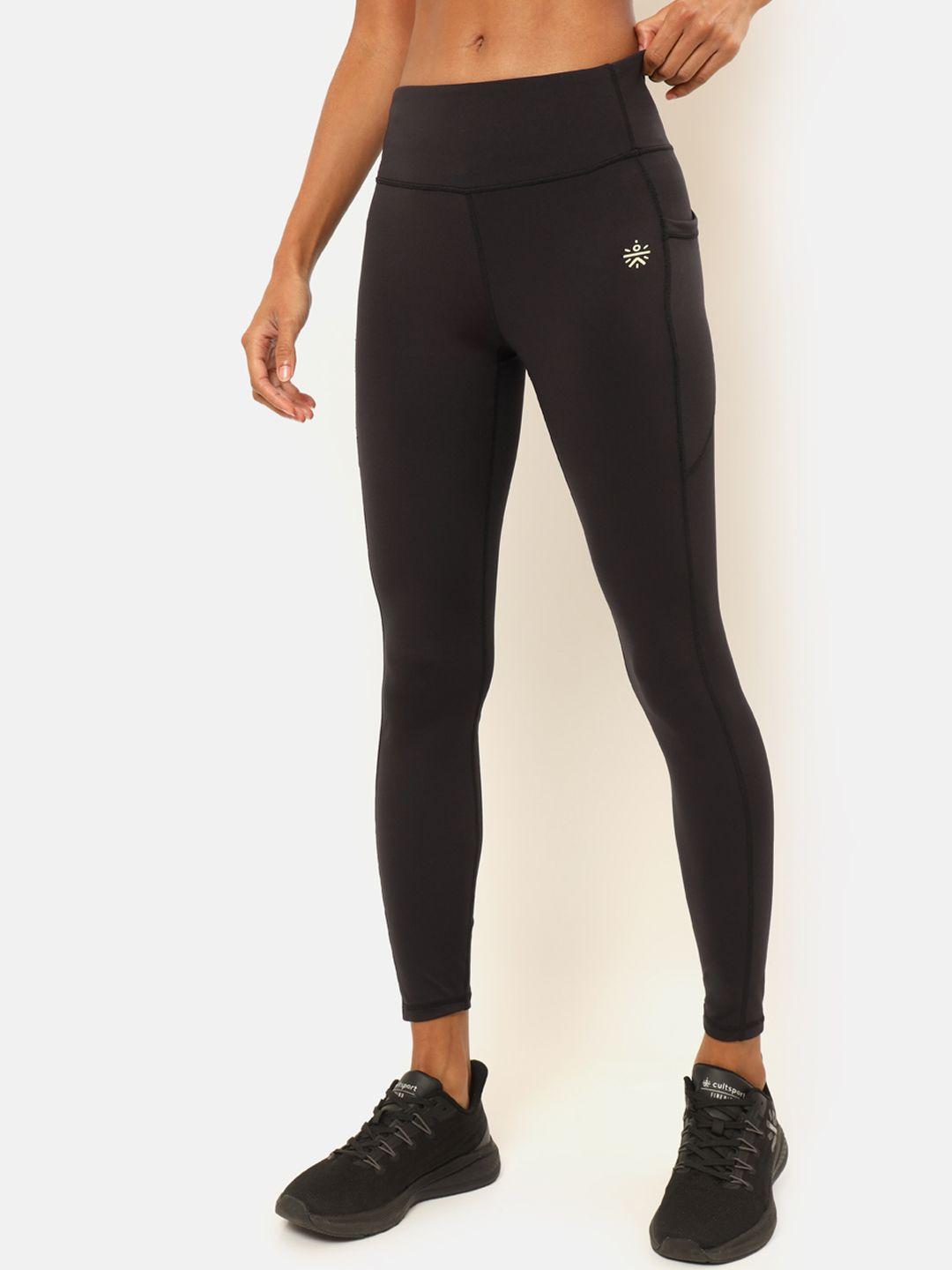 cultsport women black solid tights