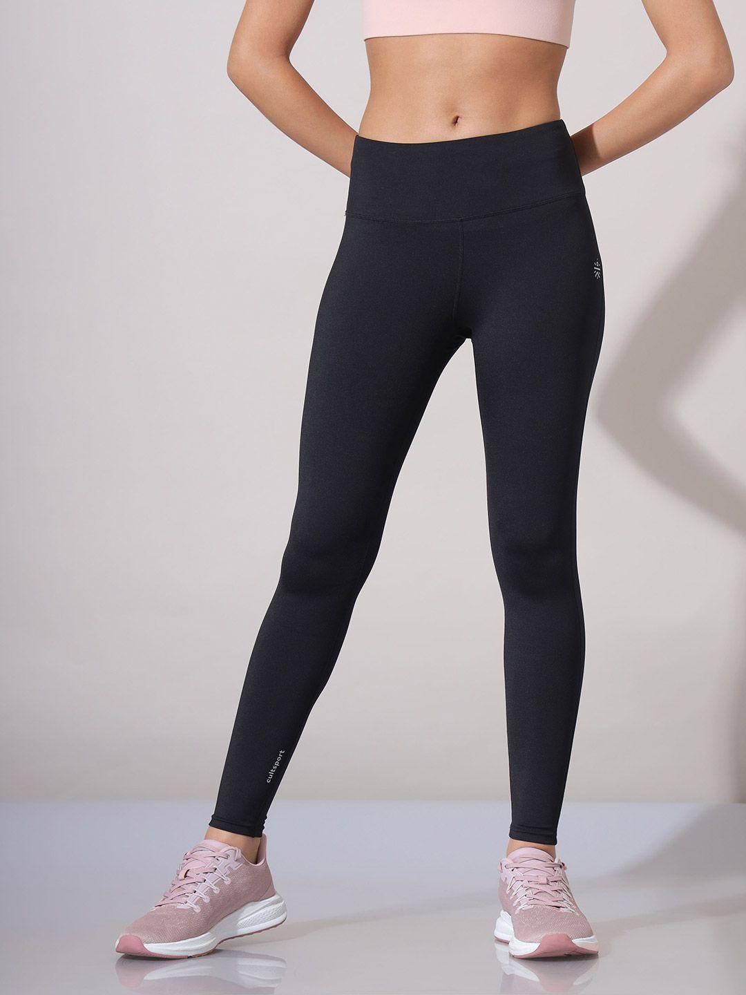 cultsport women black solid training or gym tights