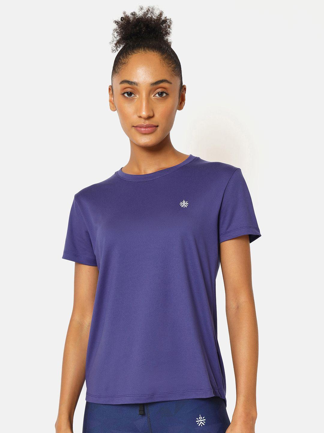 cultsport women blue solid active t-shirt with logo