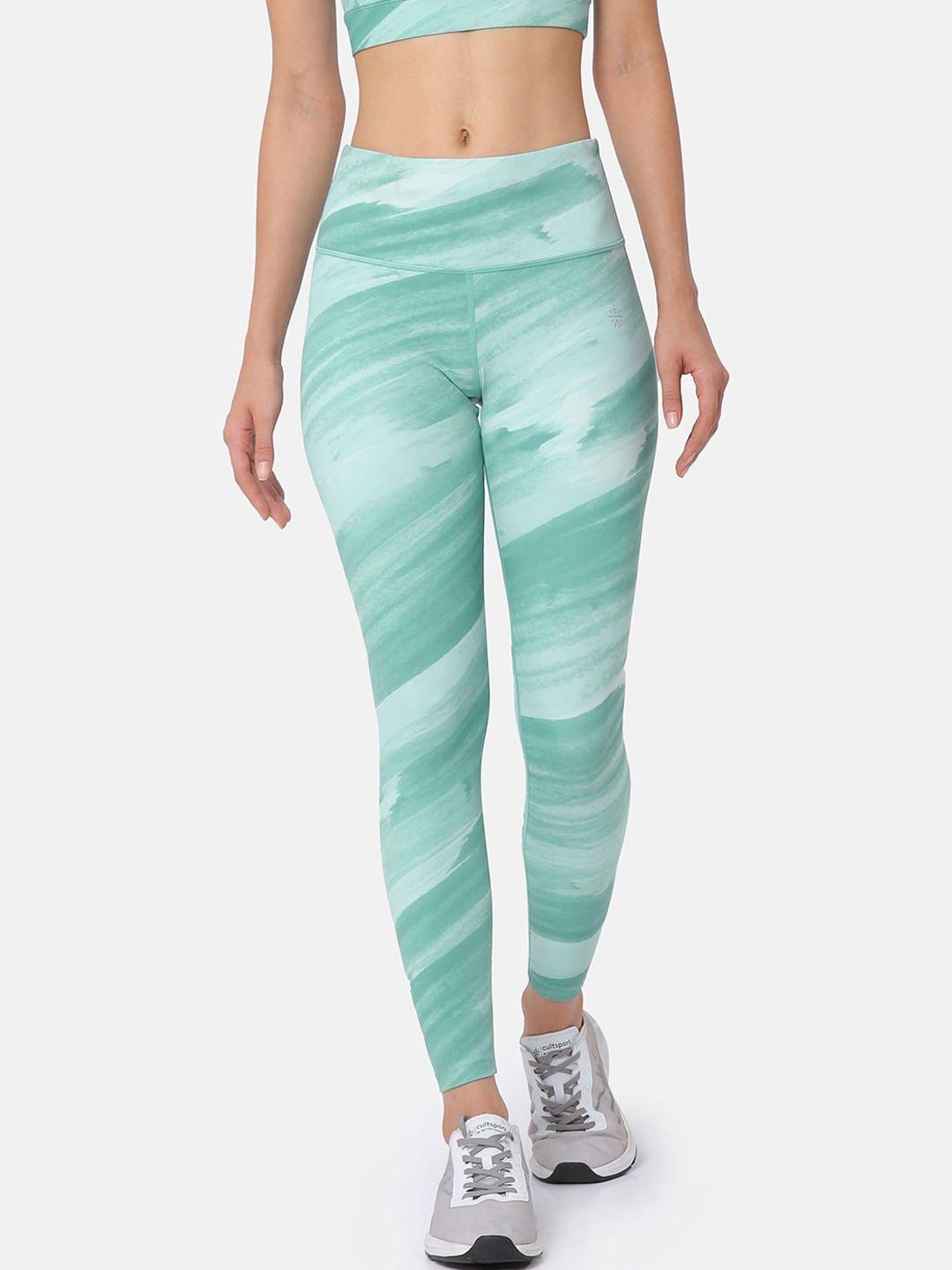 cultsport women green & white printed high waist tights