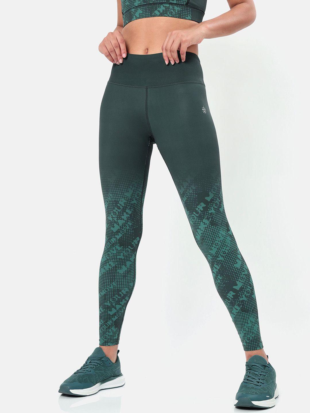 cultsport women green printed absolute fit sports tights