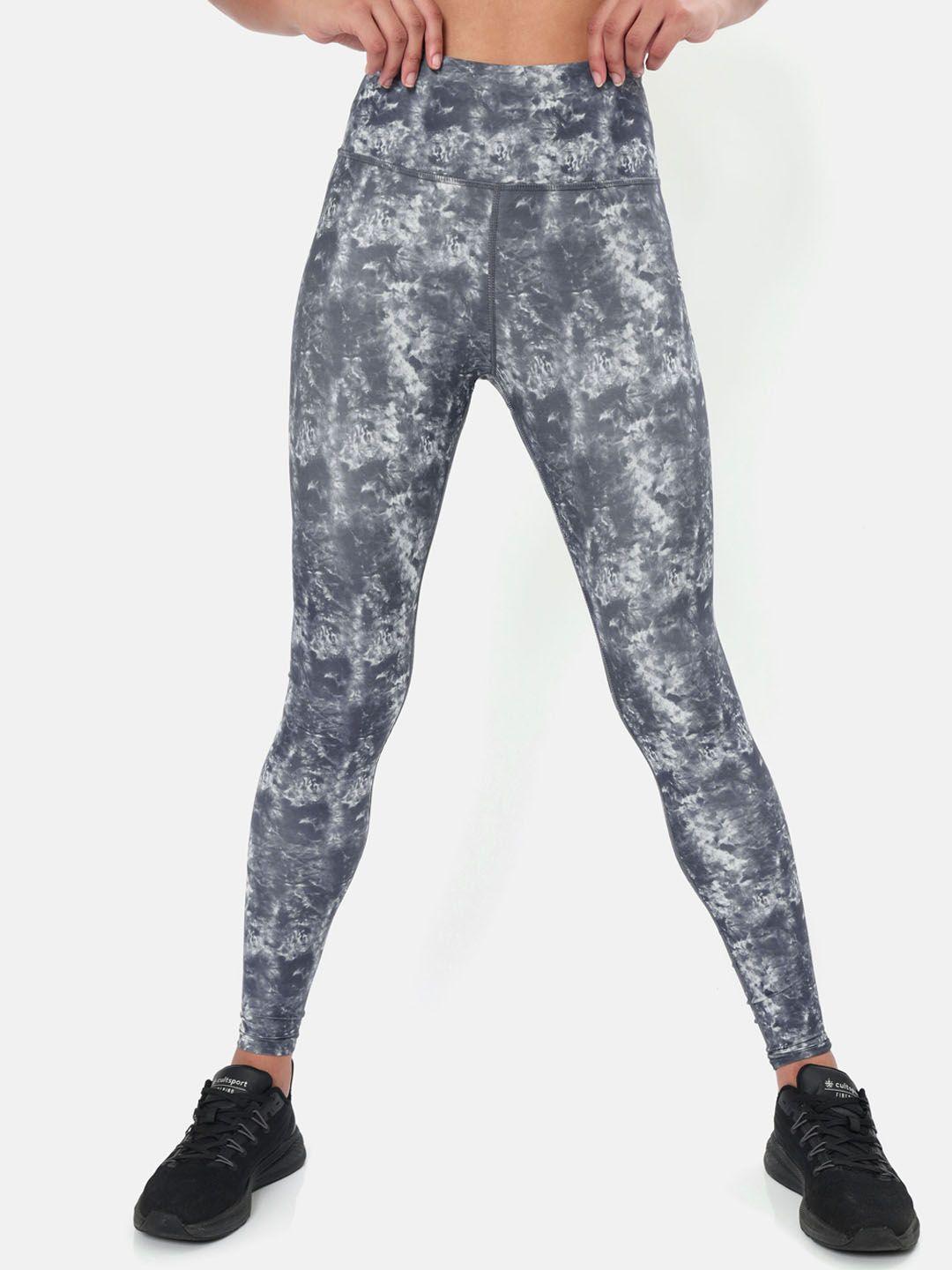 cultsport women grey & white printed absolute fit sports tights