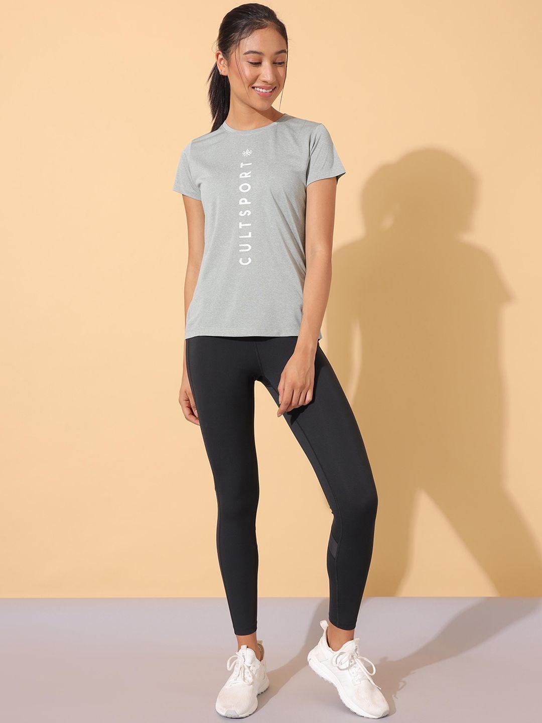 cultsport women grey brand logo running printed t-shirt