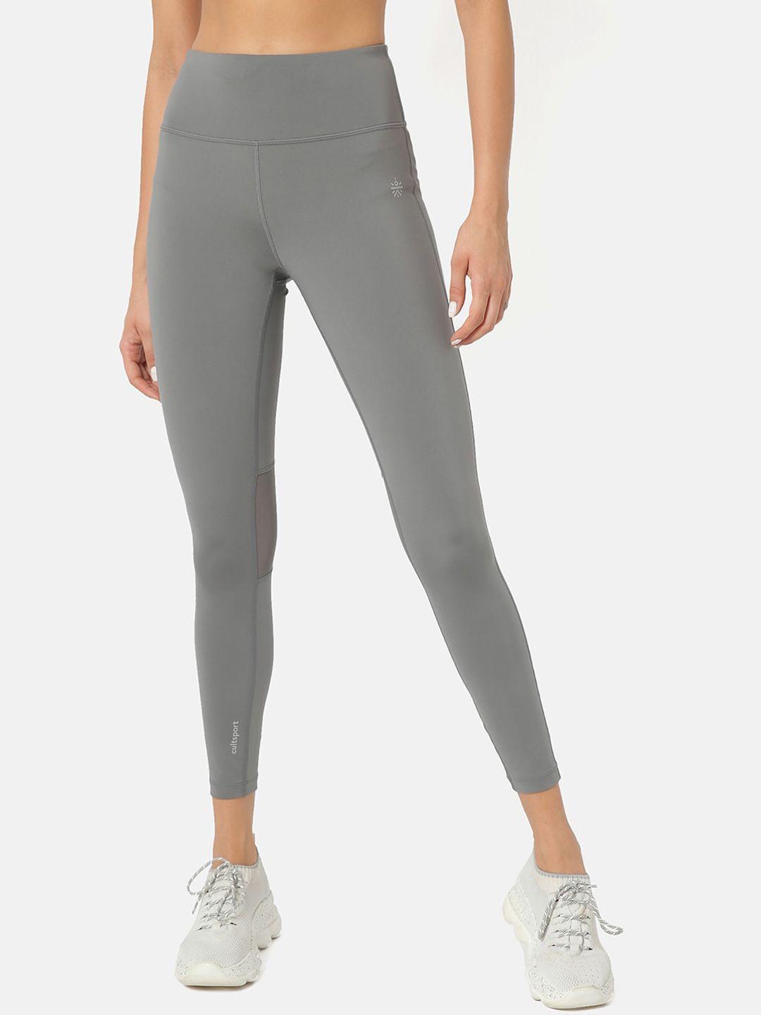 cultsport women grey solid antimicrobial training tights
