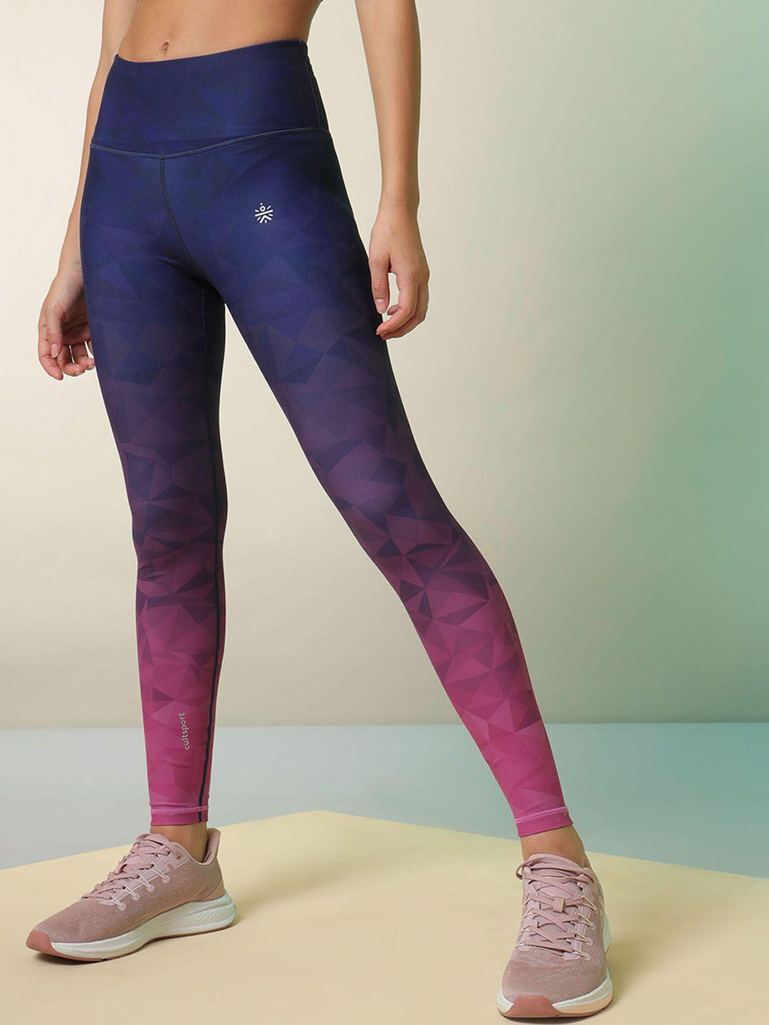 cultsport women navy blue & burgundy ombre sports tights