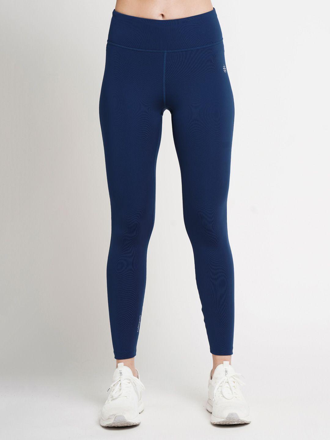 cultsport women navy blue solid tights