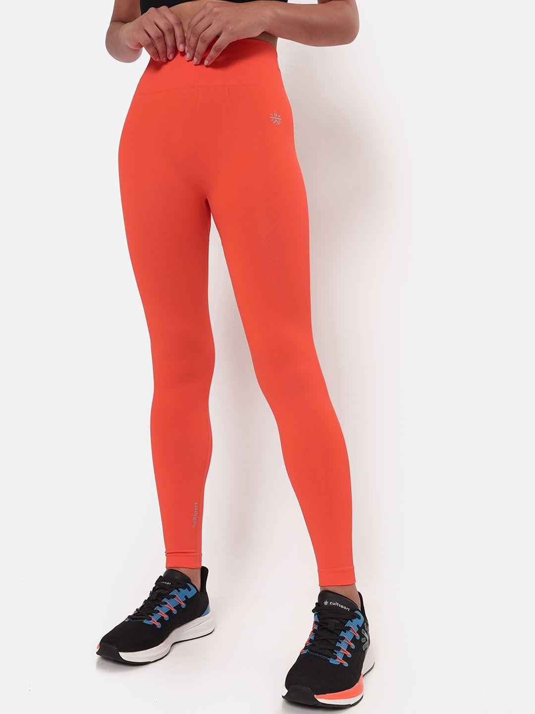 cultsport women orange seamless solid anti chafing tights