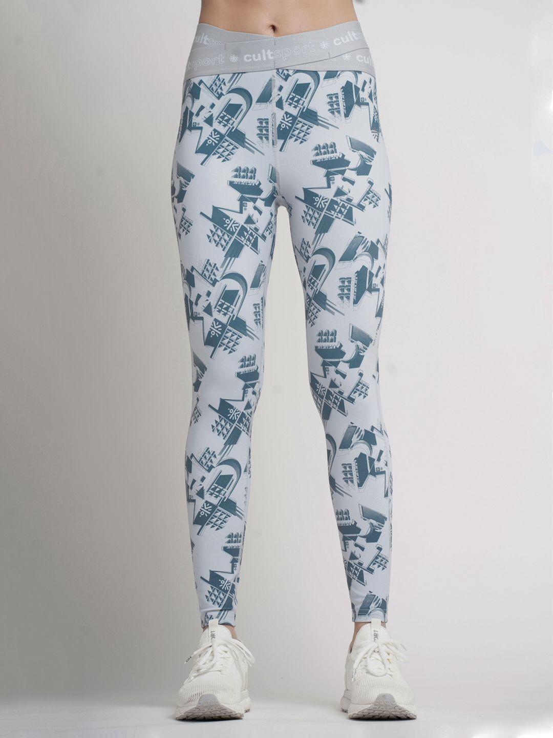 cultsport women white & grey printed tights