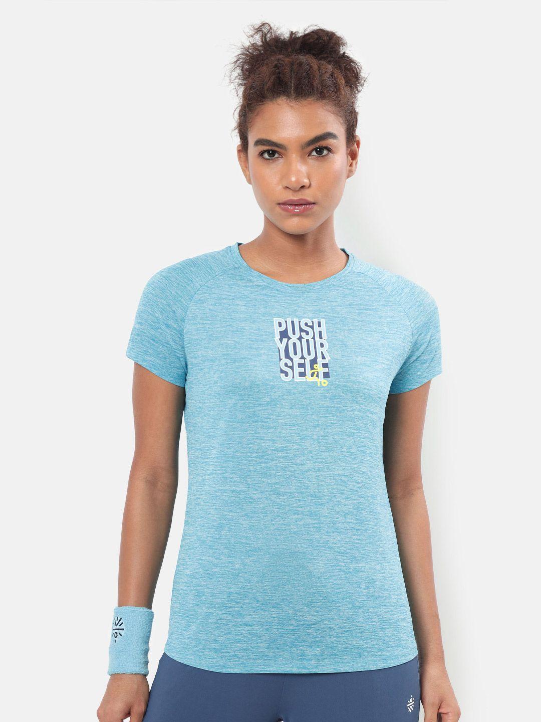 cultsportone women blue typography printed sports t-shirt