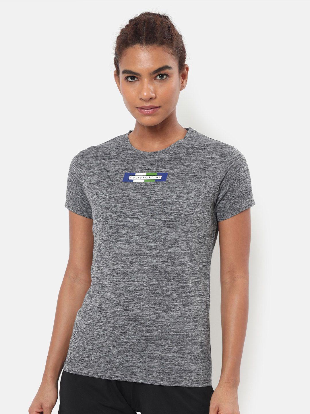 cultsportone women grey brand logo printed sports t-shirt