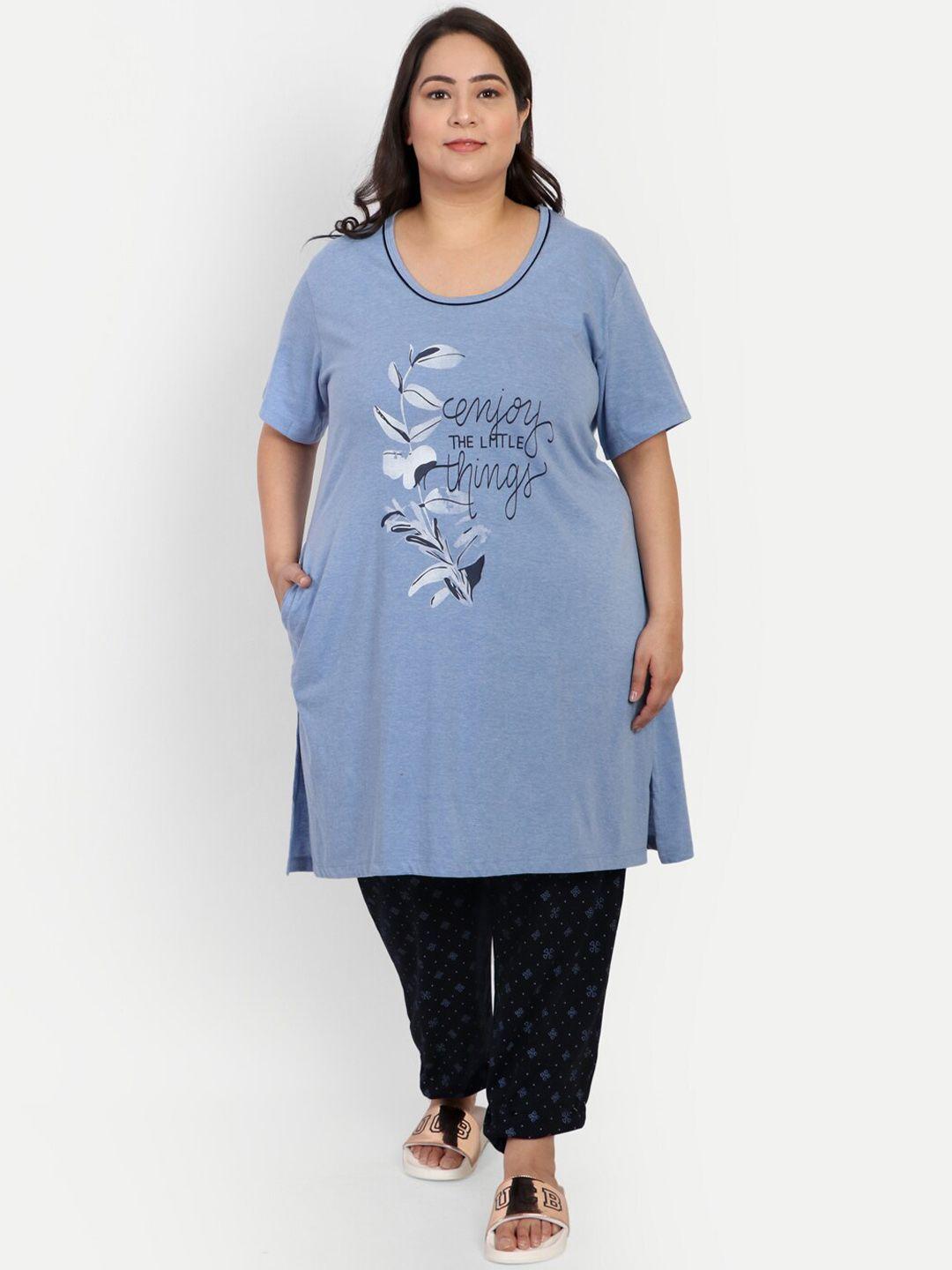 cupid plus size typography printed longline night suit