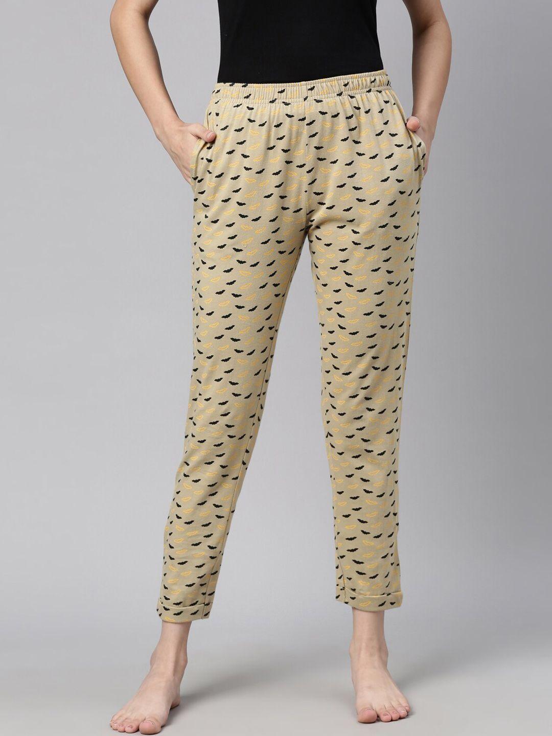 curare women beige printed cotton lounge pants