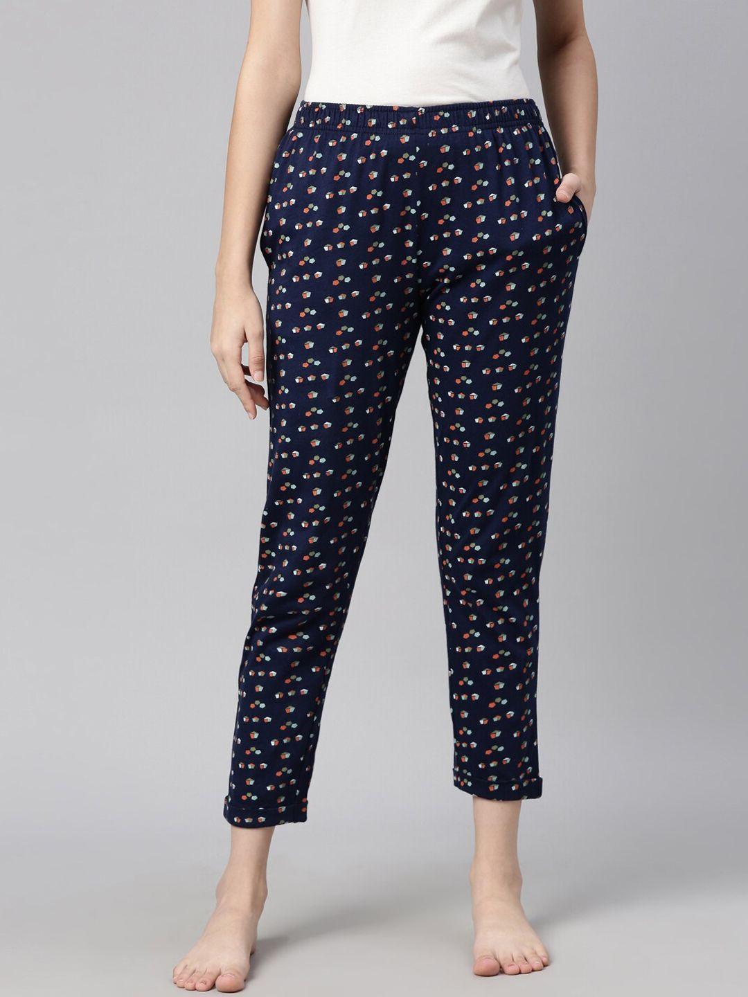curare women navy blue printed lounge pants