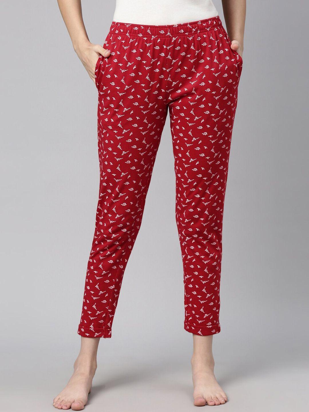 curare women red printed cotton lounge pants
