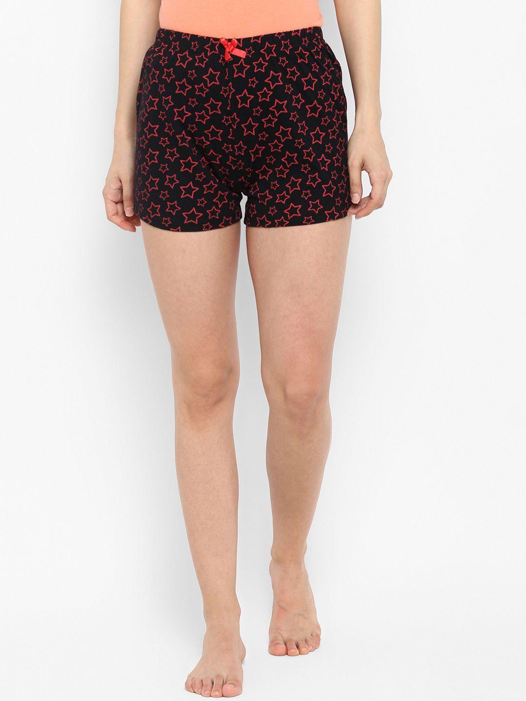 curare women black & red printed lounge shorts