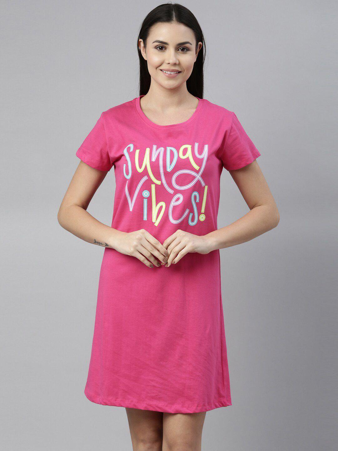 curare women fuchsia printed pure cotton nightdress