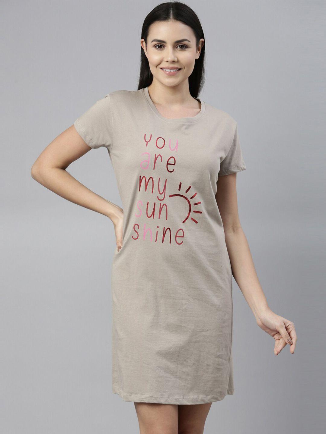 curare women grey typography printed pure cotton t-shirt nightdress