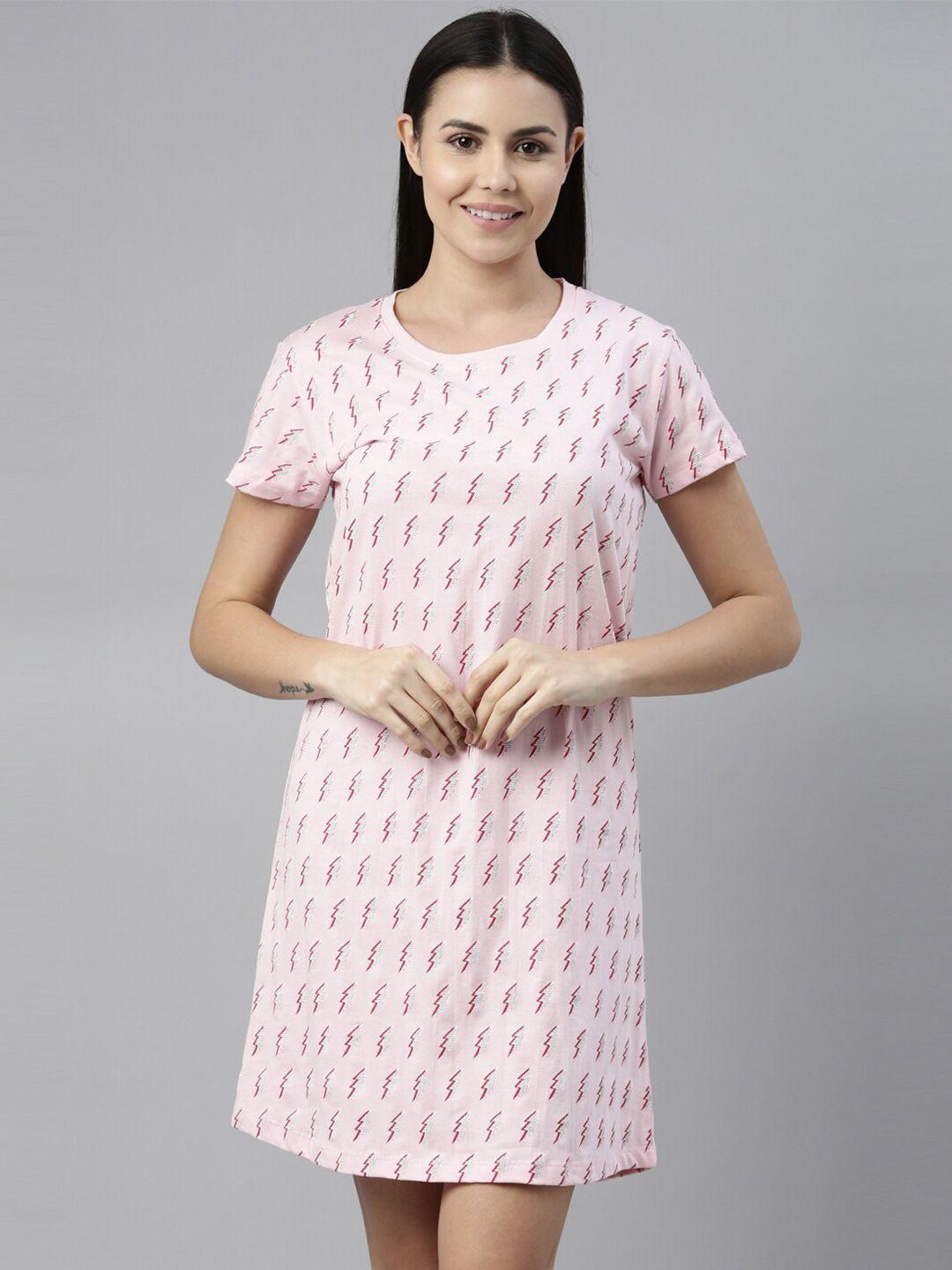 curare women pink printed pure cotton nightdress