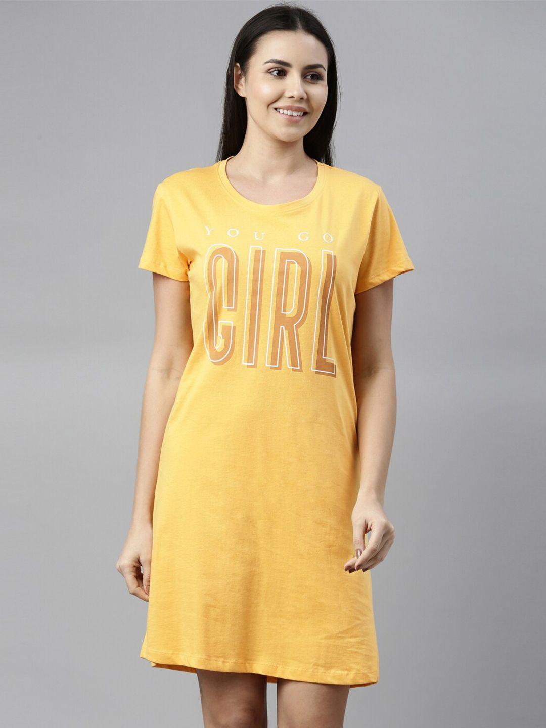 curare yellow printed pure cotton nightdress