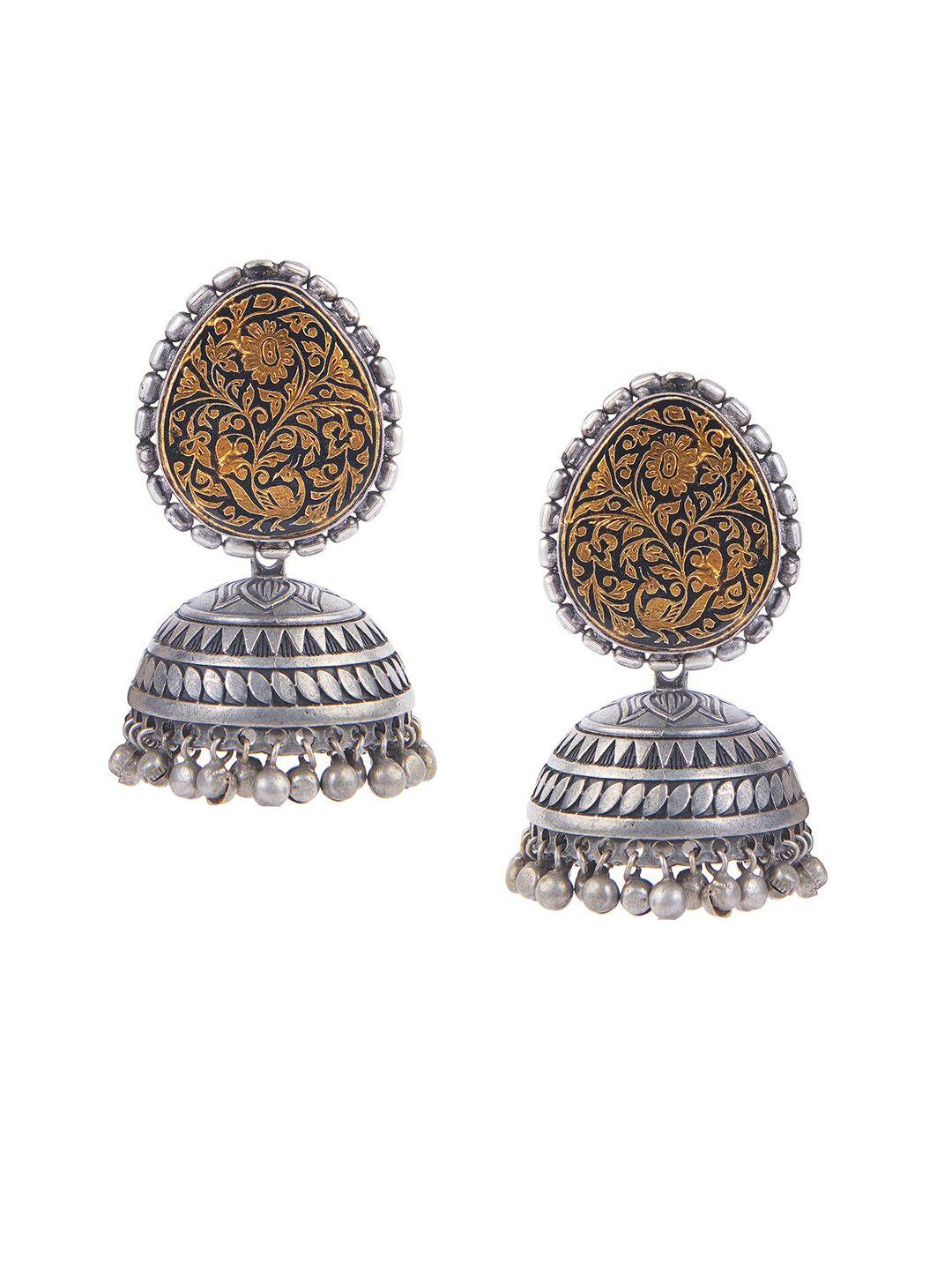 curio cottage gold-toned & silver-plated contemporary jhumkas earrings