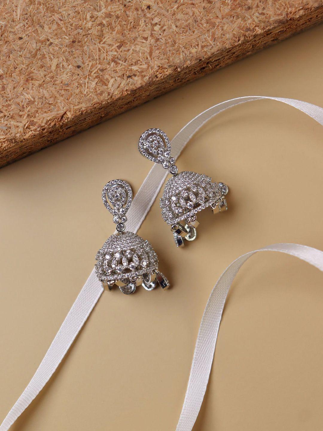 curio cottage rhodium plated dome shaped jhumkas earrings