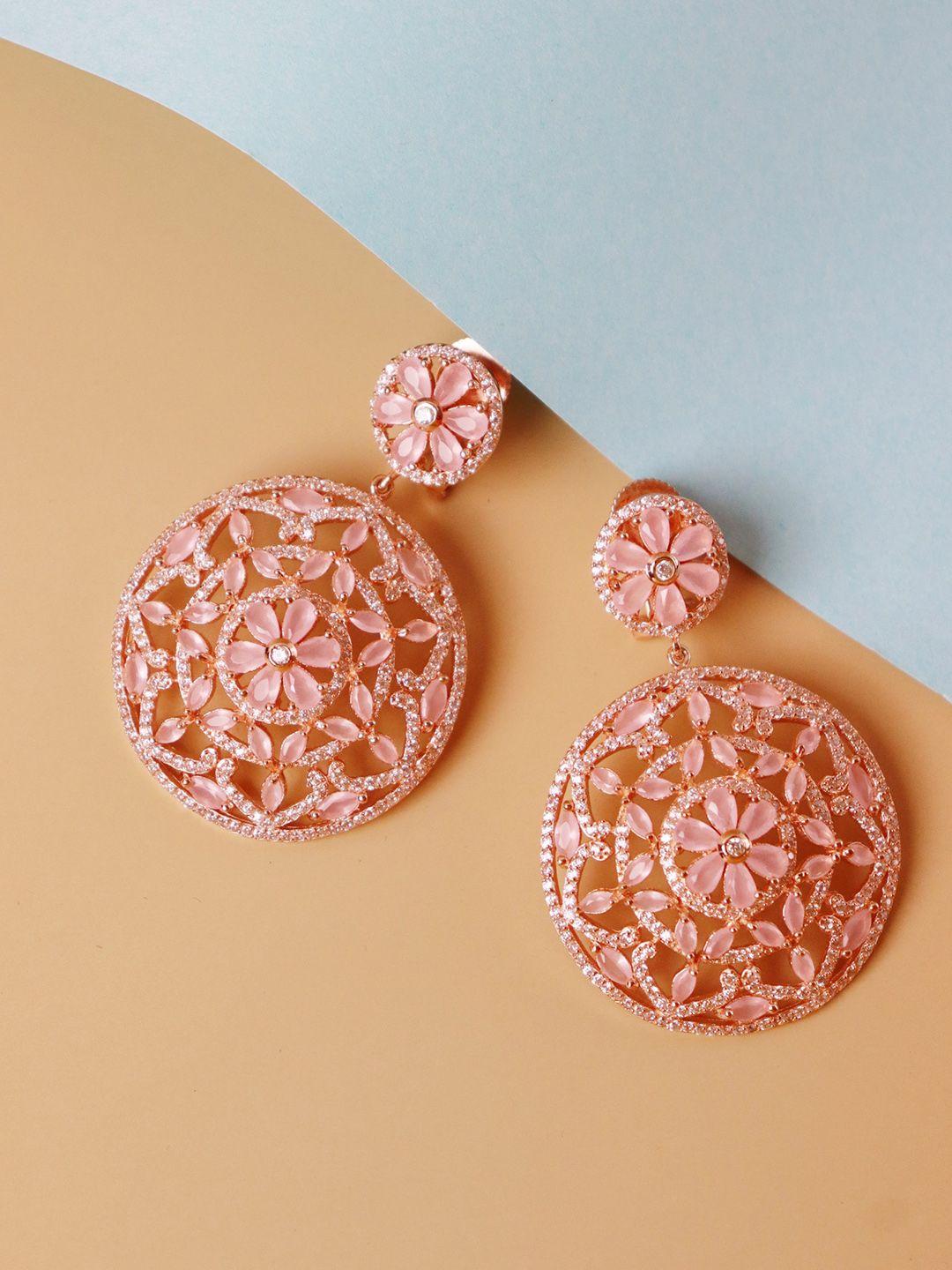 curio cottage rose gold-toned & plated cz-studded embellished drop earrings