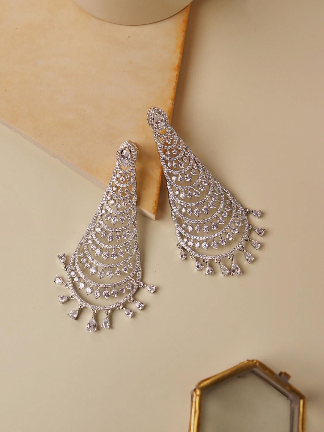 curio cottage silver-toned contemporary drop earrings