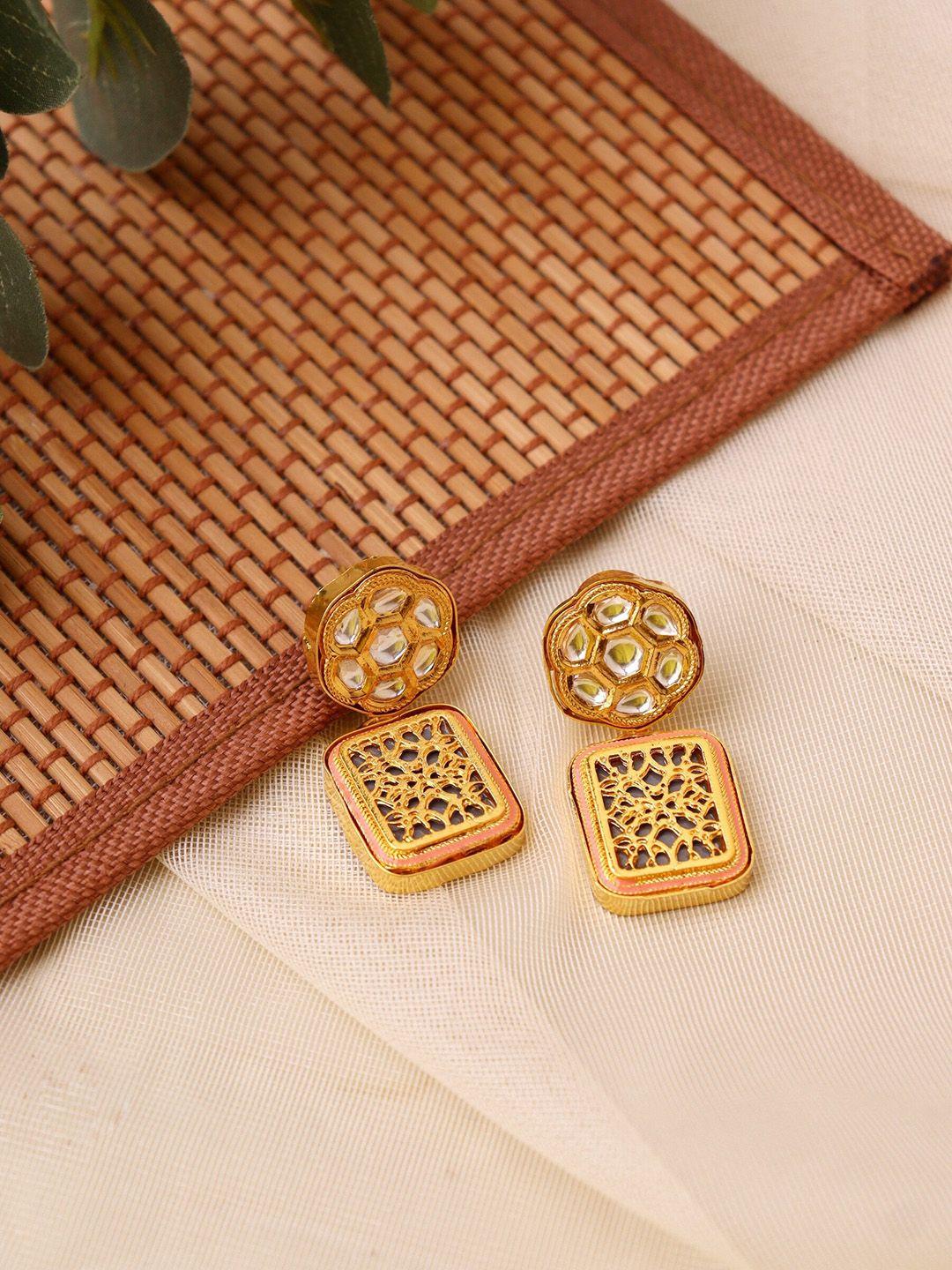 curio cottage women gold-toned & white contemporary drop earrings