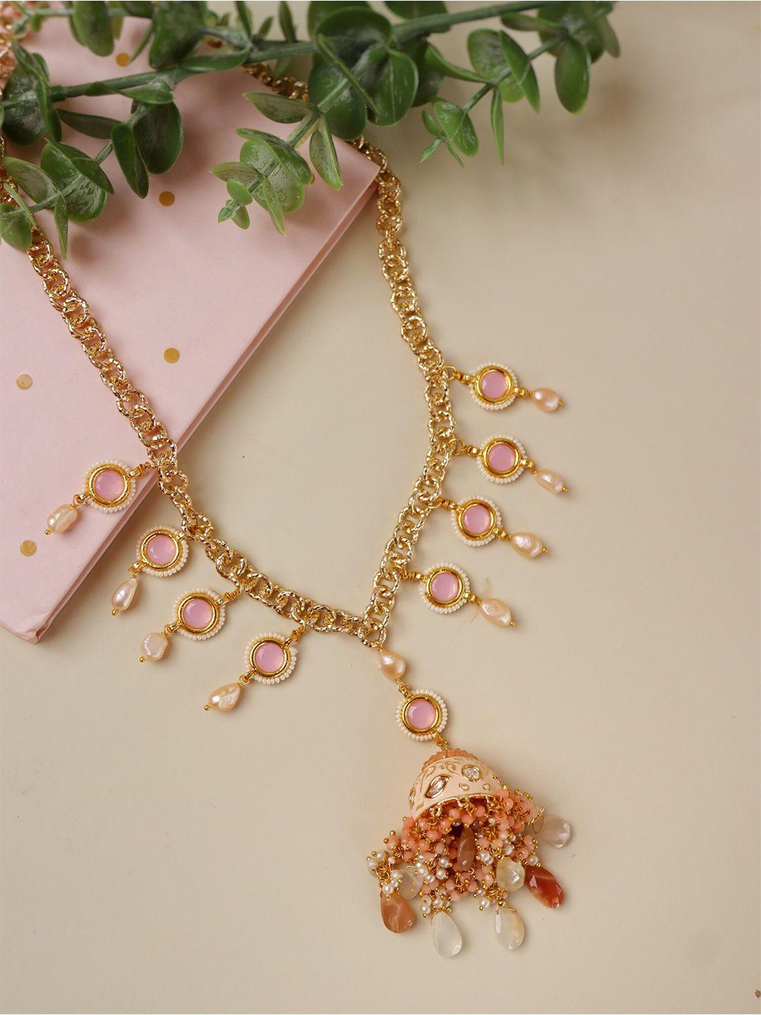 curio cottage gold-plated & peach-coloured necklace