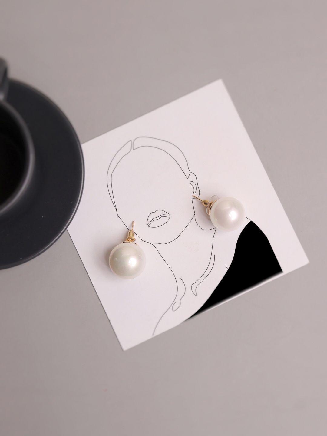 curio cottage gold-plated & white circular studs earrings