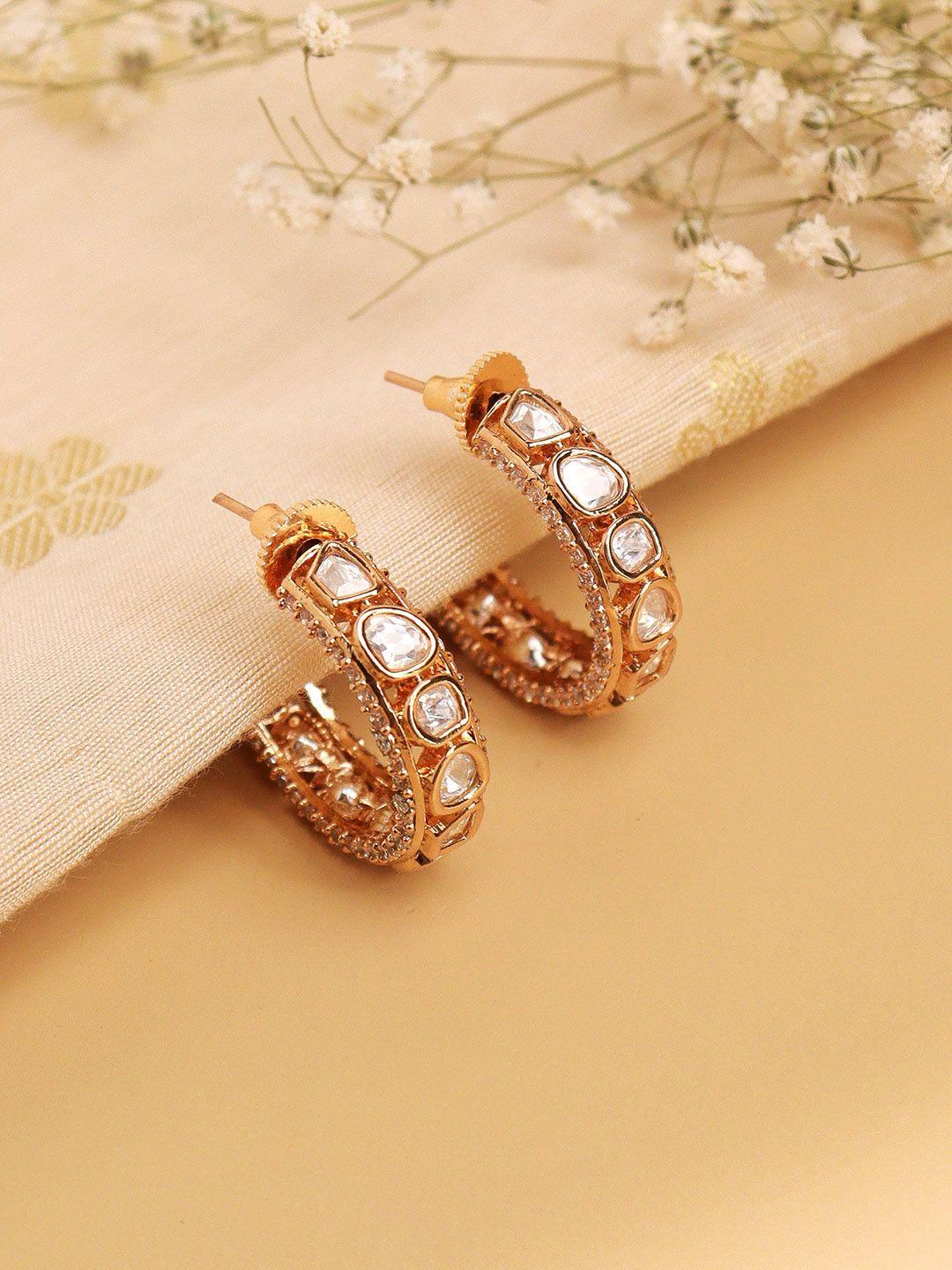 curio cottage gold plated kundan studded classic hoop earrings