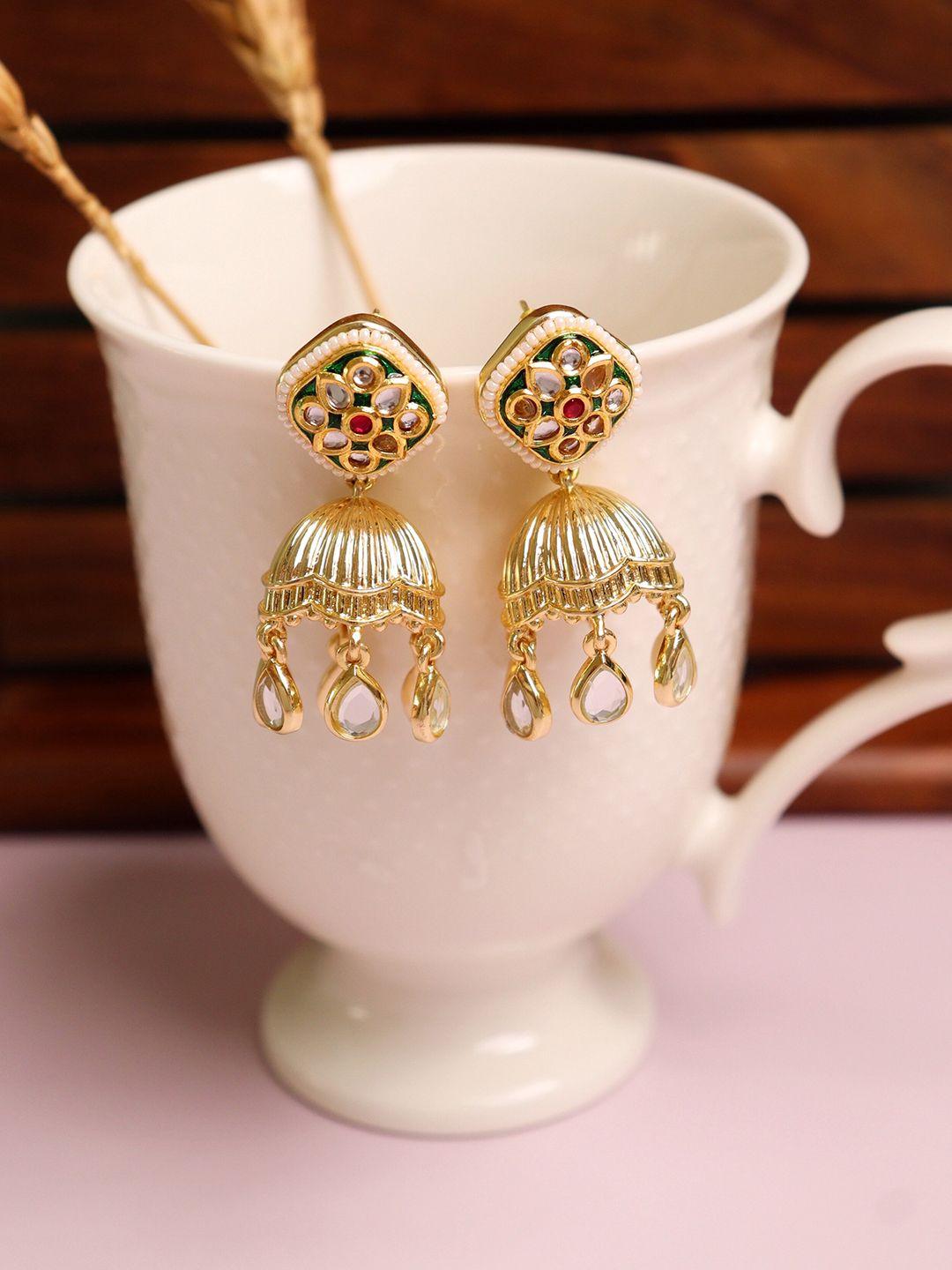curio cottage green & gold dome shaped jhumkas earrings