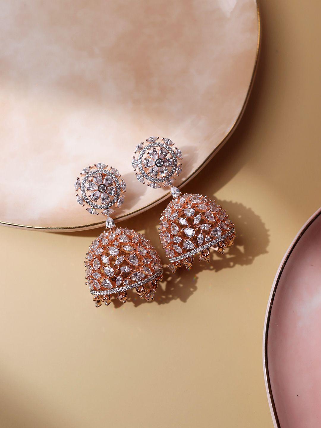 curio cottage rose gold plated dome shaped jhumkas earrings