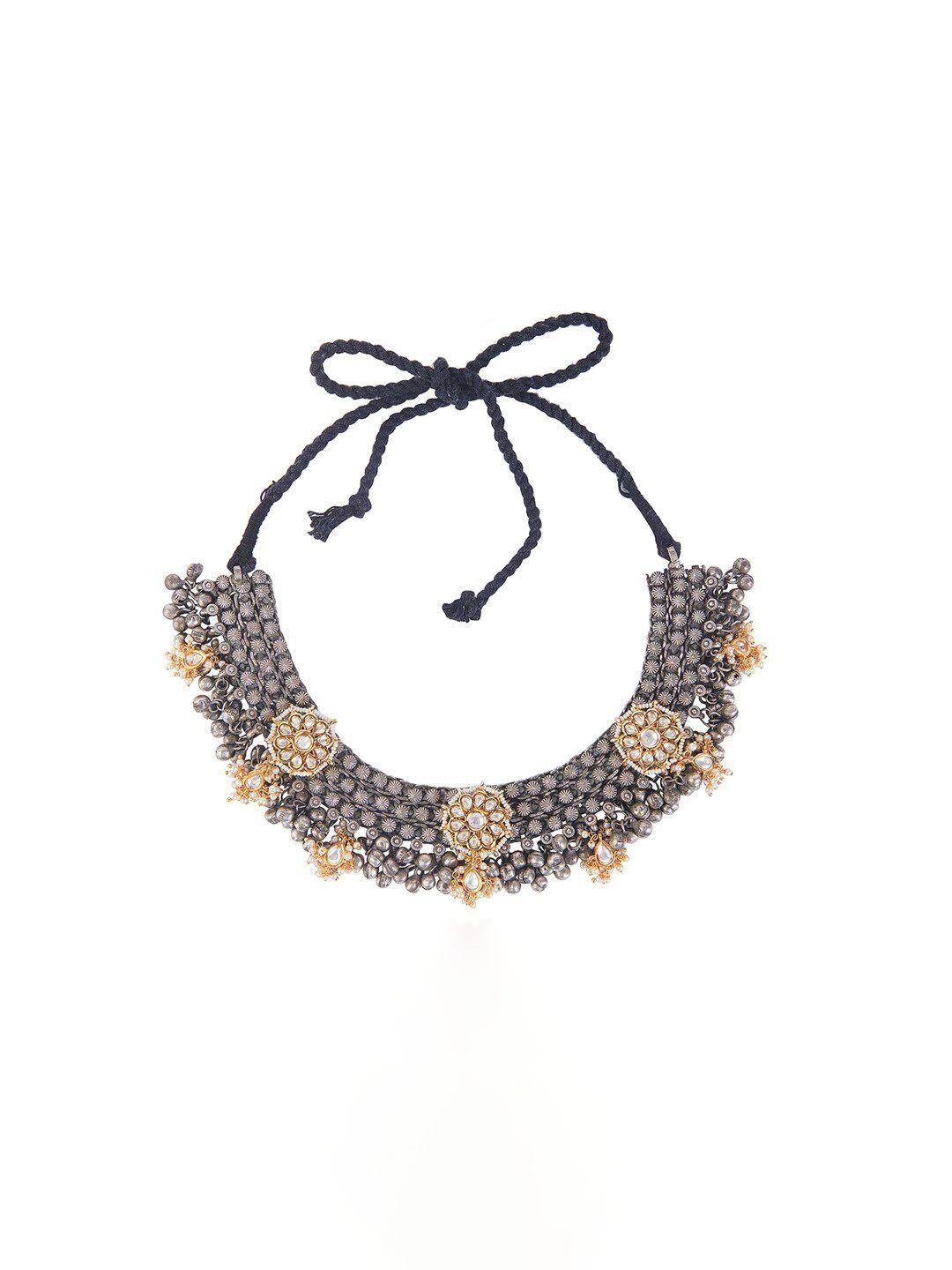 curio cottage silver-toned & gold-toned silver-plated oxidised necklace