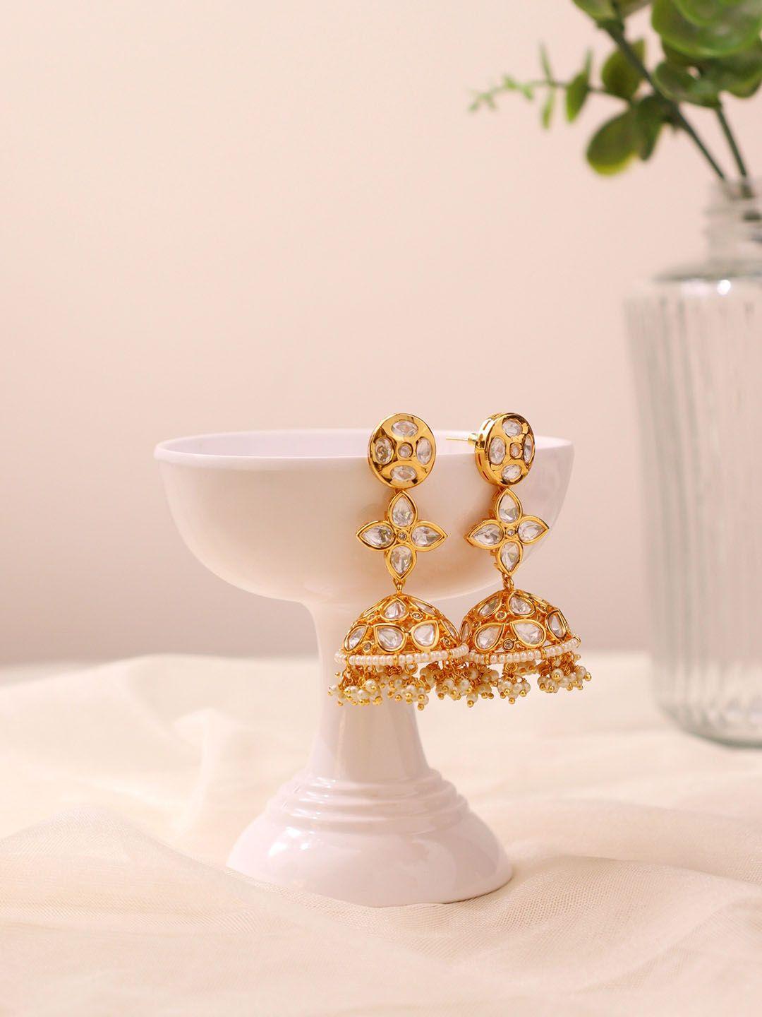 curio cottage white & gold-plated contemporary jhumkas earrings