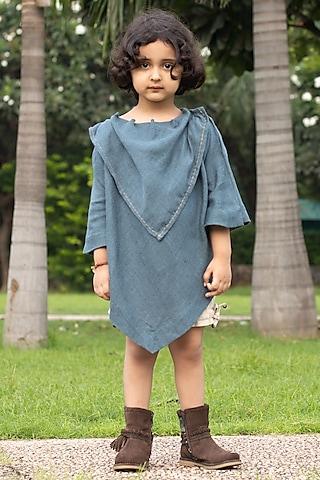 curious blue embroidered cowl top for girls