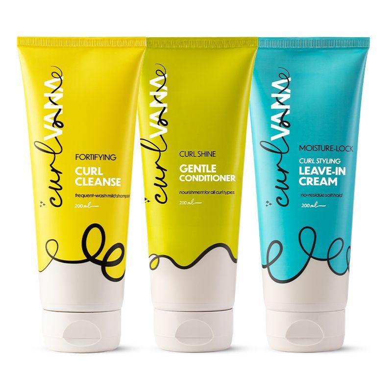 curlvana go-to curl kit - shampoo, conditioner and leave-in cream for curly hair