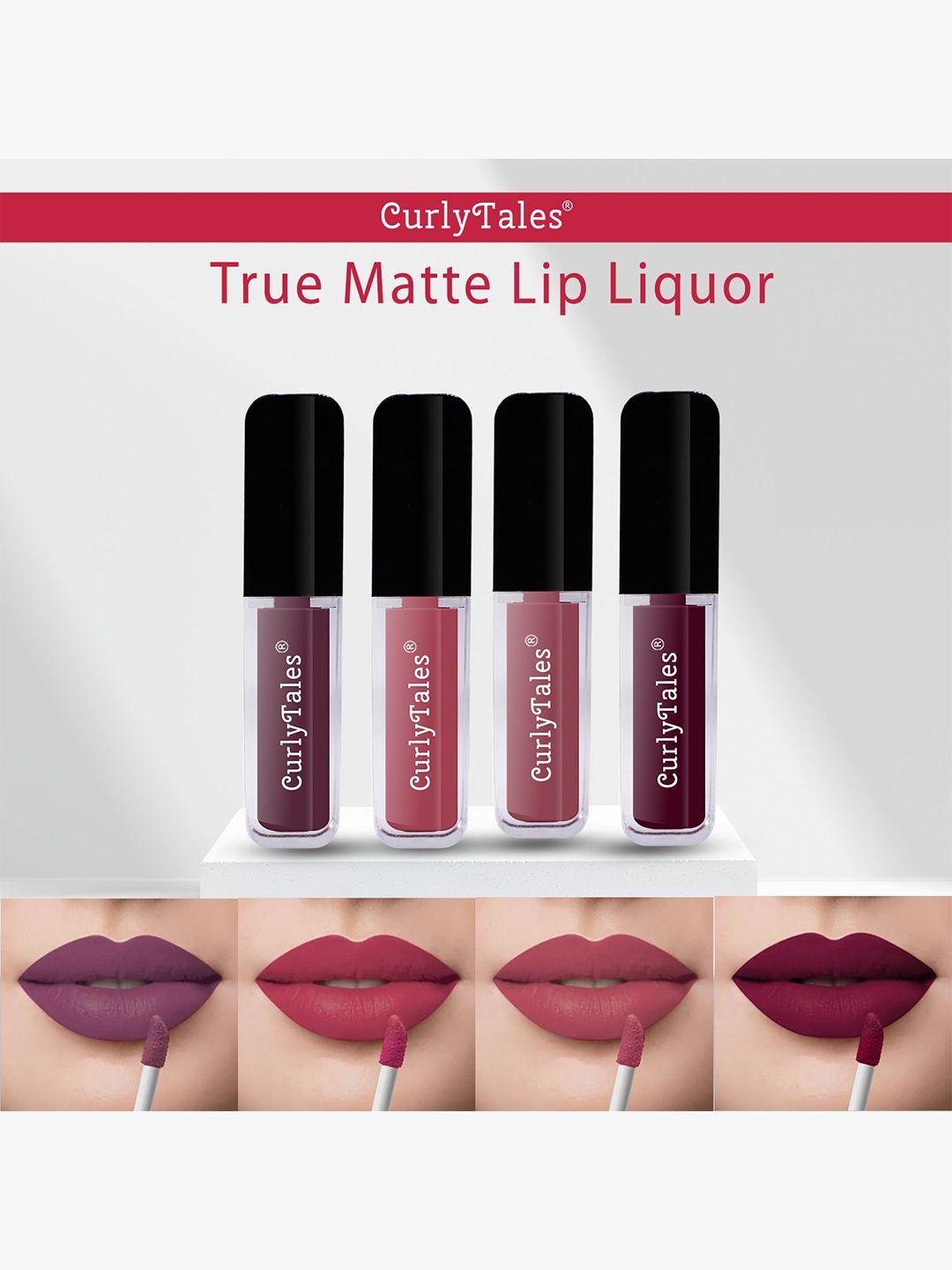 curlytales set of 4 light-on true silky matte long-lasting liquid lipsticks 12ml each