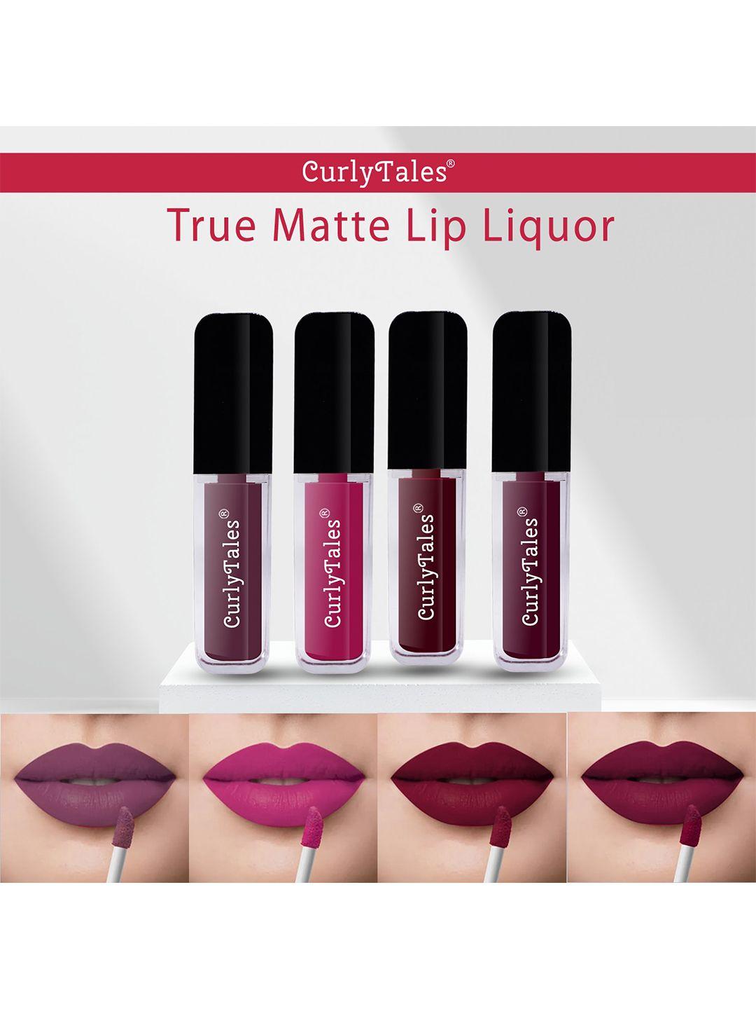 curlytales set of 4 lightweight & waterproof true matte liquid lipstick - 01+12+13+15