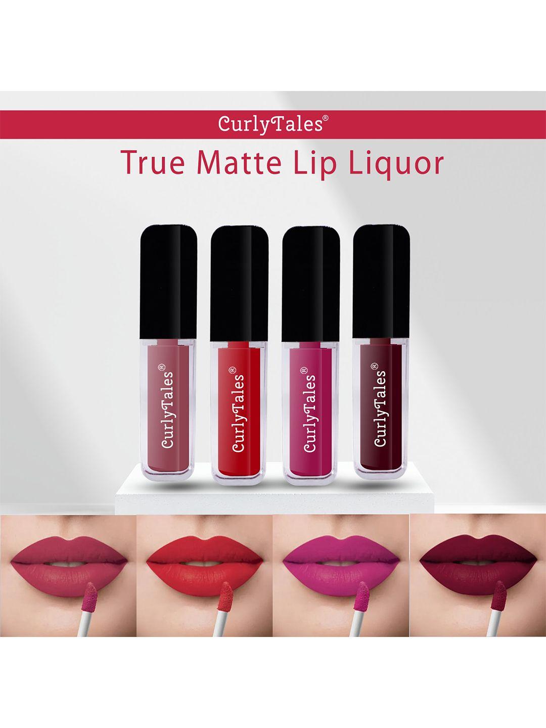 curlytales set of 4 lightweight & waterproof true matte liquid lipstick - 09, 11, 12, 13