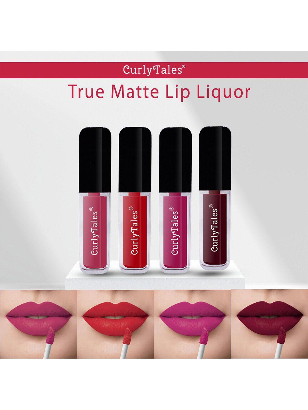 curlytales set of 4 lightweight & waterproof true matte liquid lipstick 16ml - 02-11-12-13