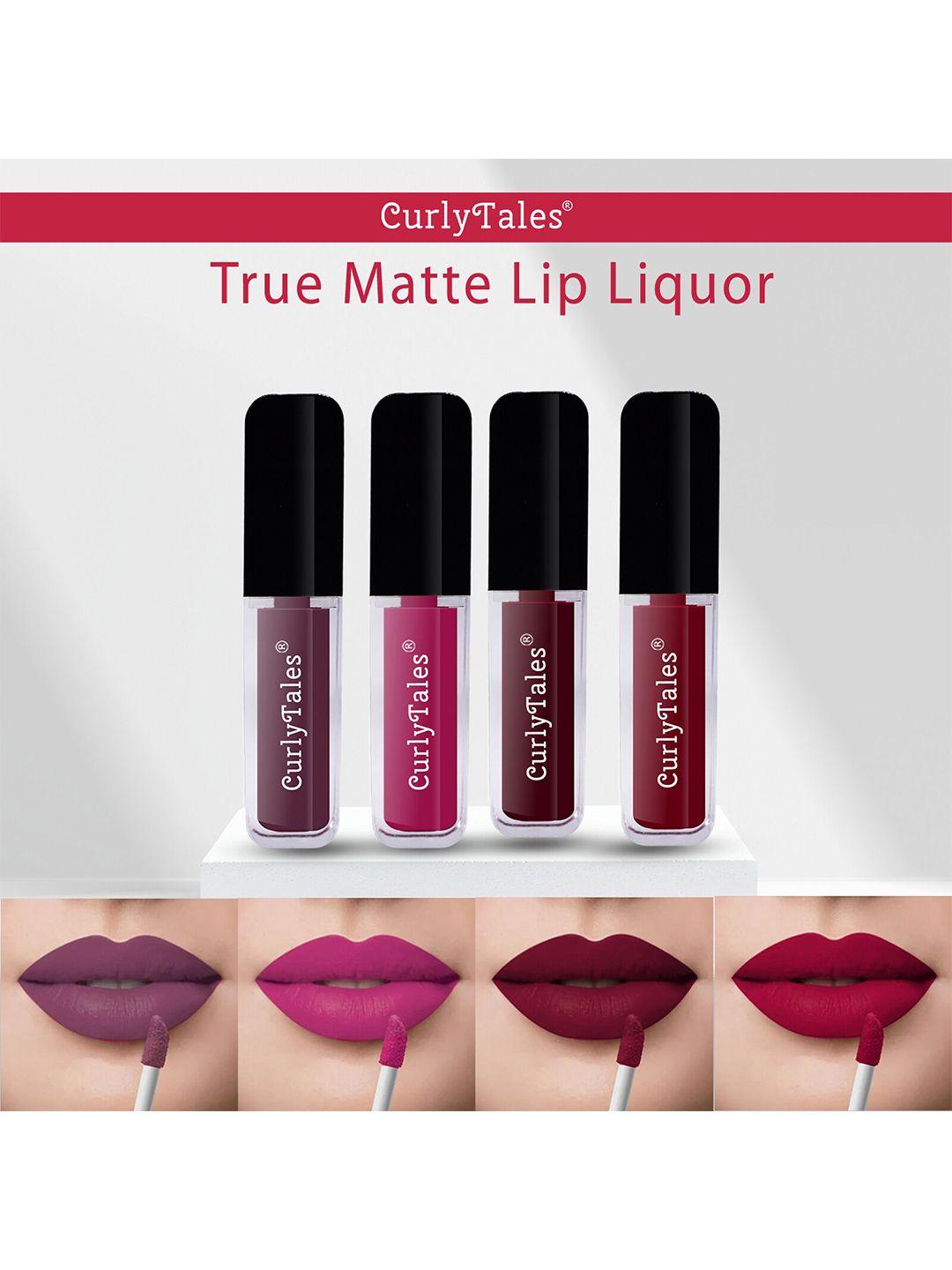 curlytales set of 4 lightweight & waterproof true matte liquid lipsticks - 01, 12, 13, 14