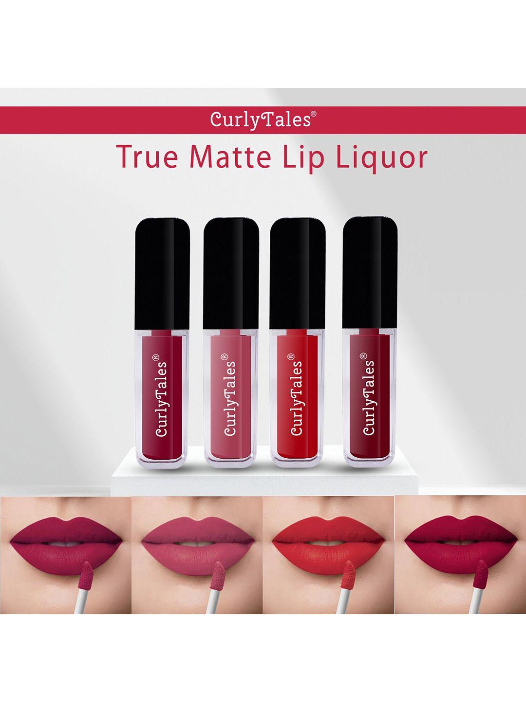 curlytales set of 4 true matte vegan long lasting liquid lipstick with vit e - 4 ml each