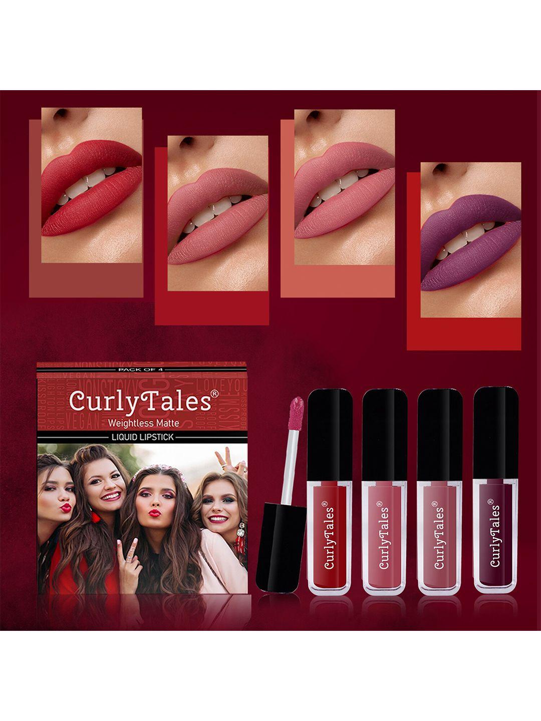 curlytales set of 4 weightless matte liquid lipsticks - 3 ml each