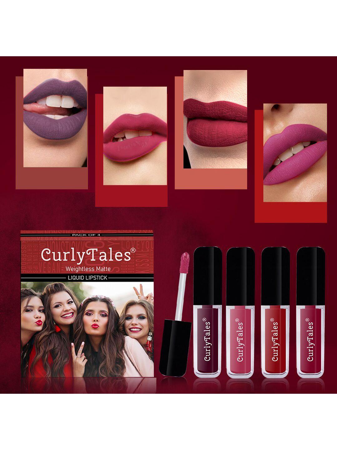 curlytales set of 4 weightless matte liquid lipsticks 3ml each - shade 15 + 02 + 03 + 07