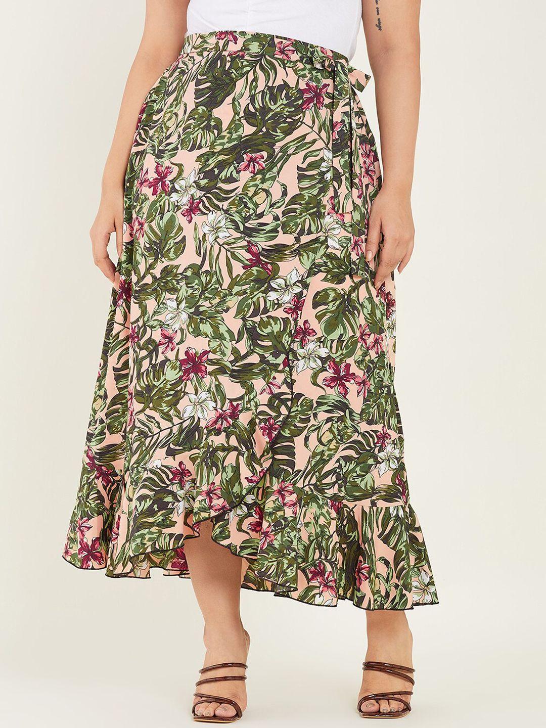 curve by kassually floral printed wrap midi skirt