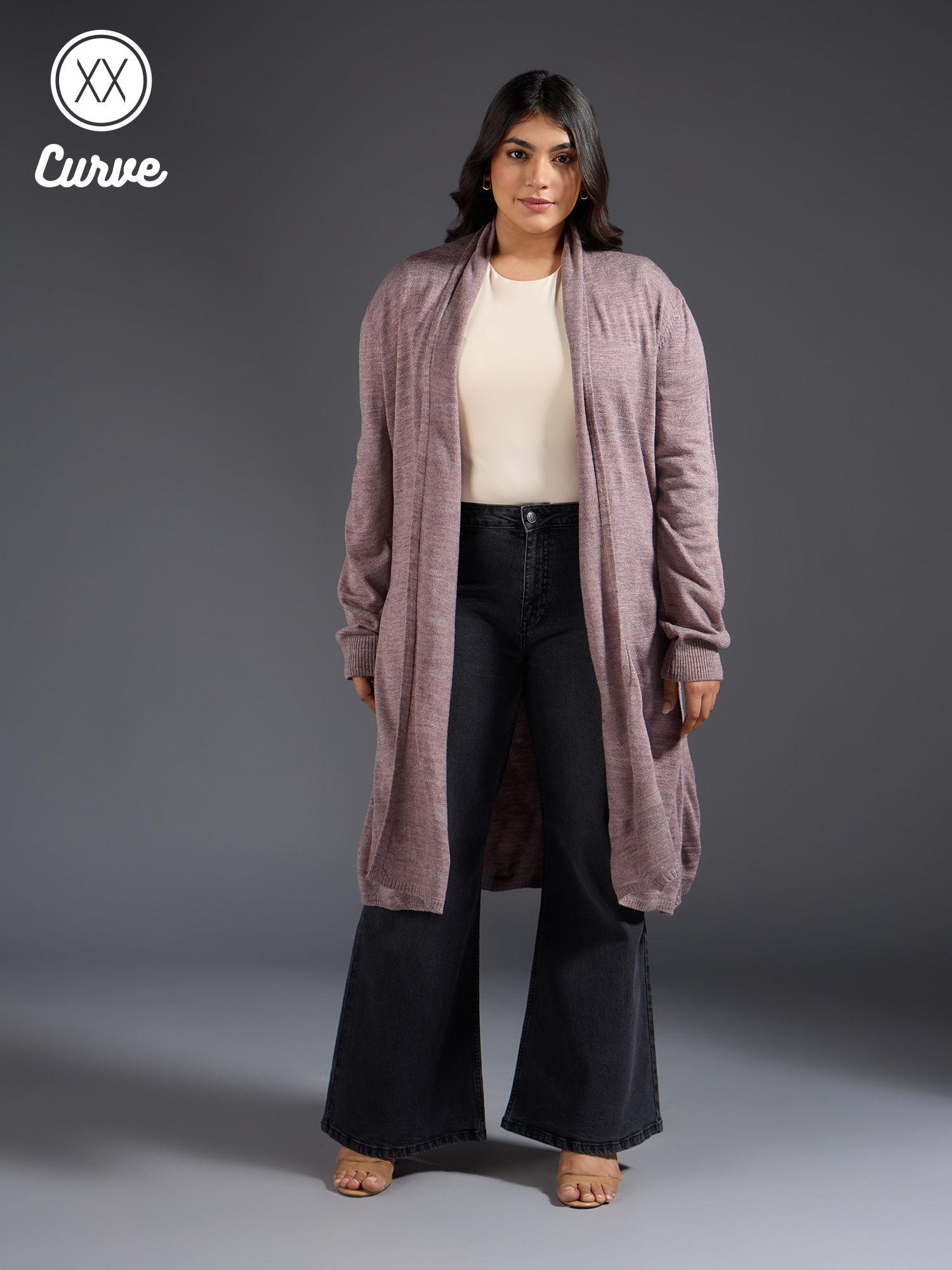 curve grey solid open front longline cardigan