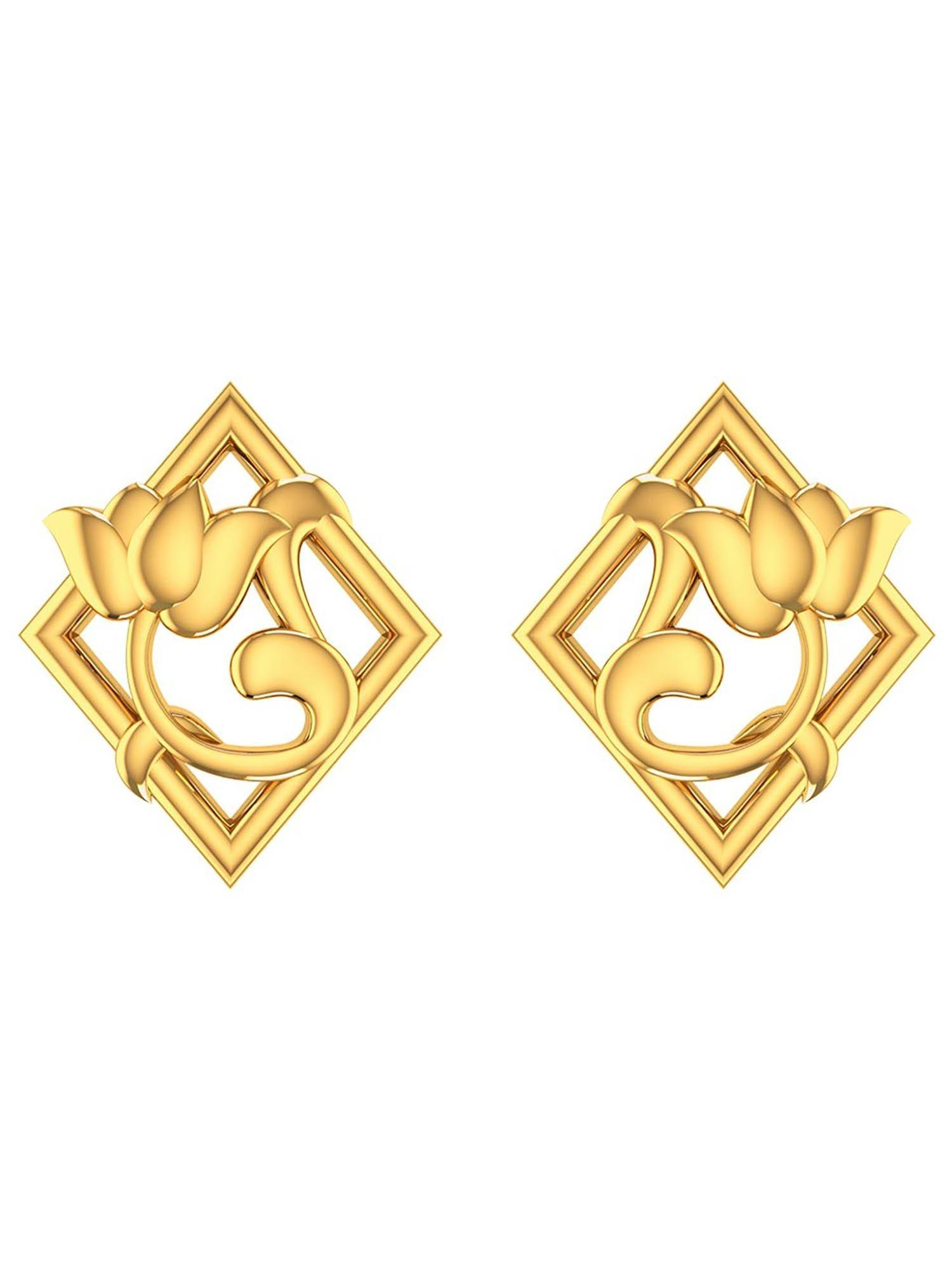 curve lotus stud gold earring with gold screw