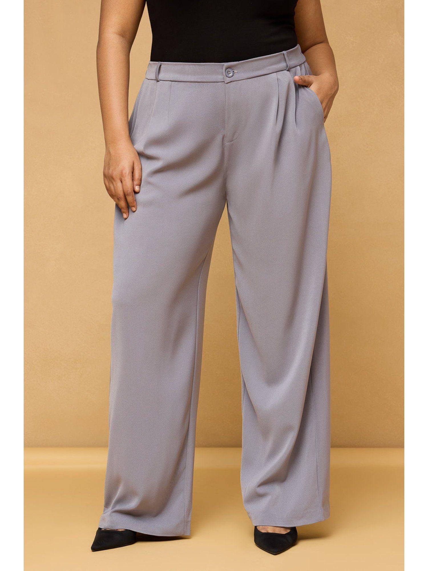 curve ash grey pleated korean pant